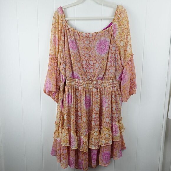 Taylor Womens Printed Ruffle Hem Peasant Dress Plus Size 20W - Picture 9 of 12